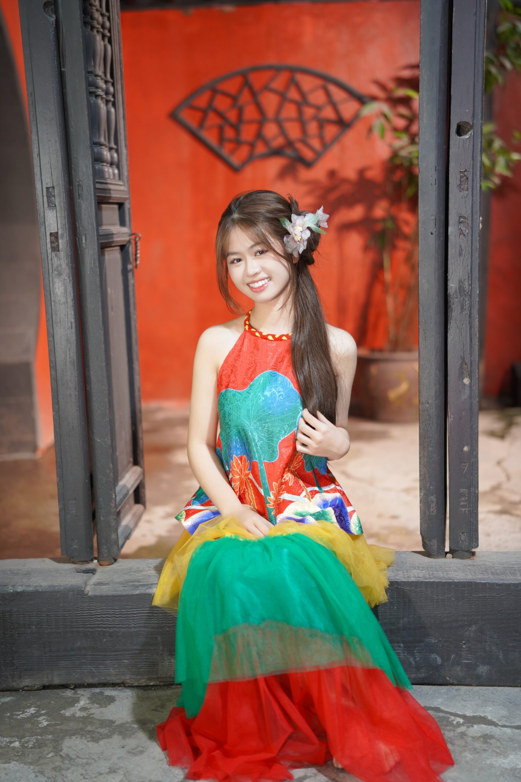 Yếm xanh, đỏ chân váy nhiều tầng (combo99-combo599k) Y27